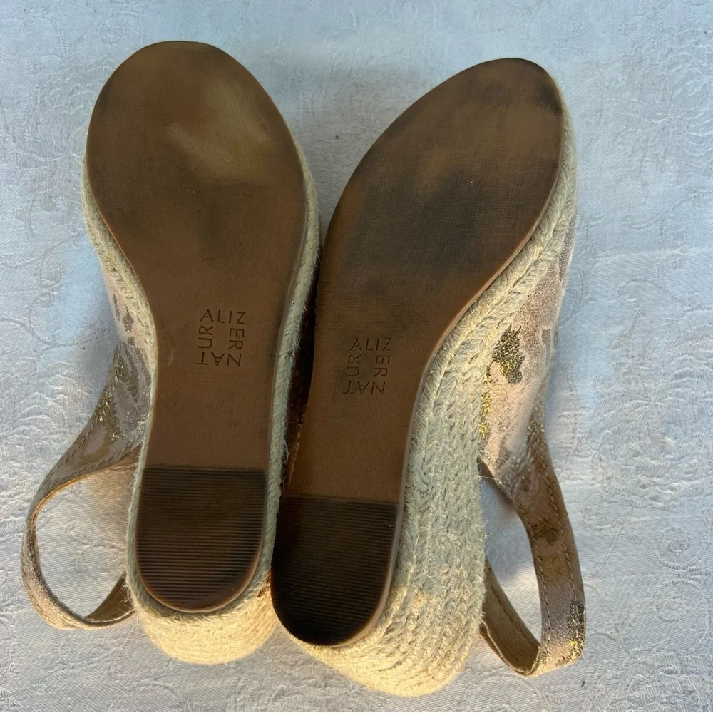 Naturalizer Pearl Shoes Leather Espadrilles Adjustable Sling Back 3” Wedge 8 M
